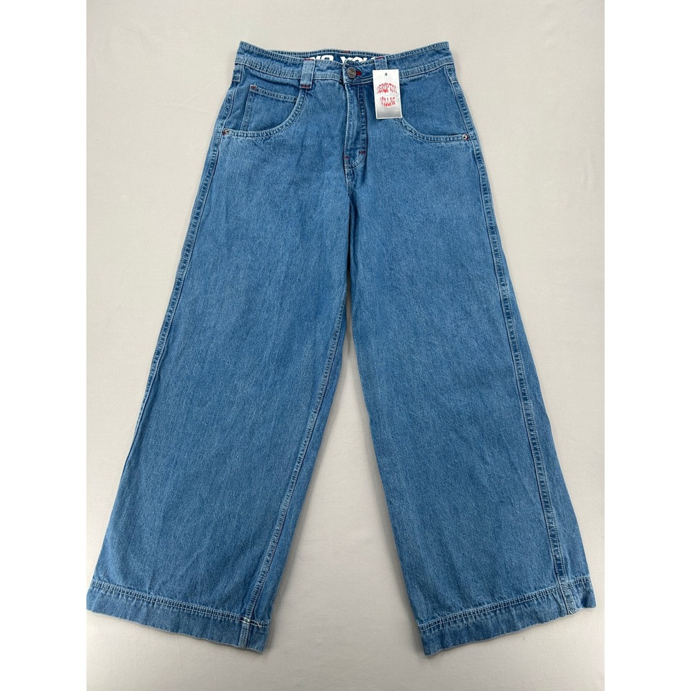 Alab Wide Leg Skater Jeans Blue Medium Wash Embroidered Rabbit Size 32 Baggy